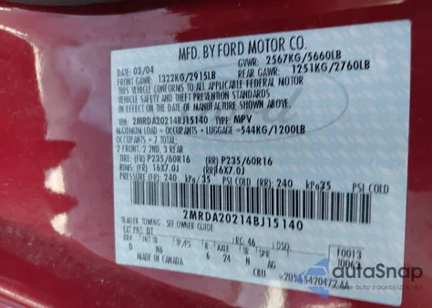 2004 Mercury Monterey from USA, damaged, VIN 2MRDA20214BJ15140